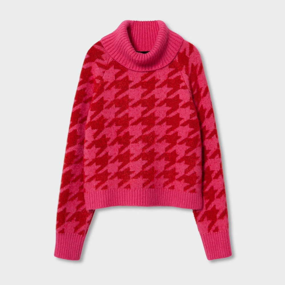 Mango Turtleneck sweater with houndstooth print Sz S